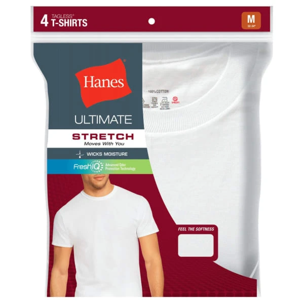 HANES Men's Ultimate Stretch Crewneck Tees, 4-Pack 3 HANES Men's Ultimate Stretch Crewneck Tees, 4-Pack