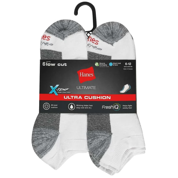 HANES Men's Ultra X-Temp Ultra Cushion Low Cut Socks, 6 Pack 3 HANES Men's Ultra X-Temp Ultra Cushion Low Cut Socks, 6 Pack