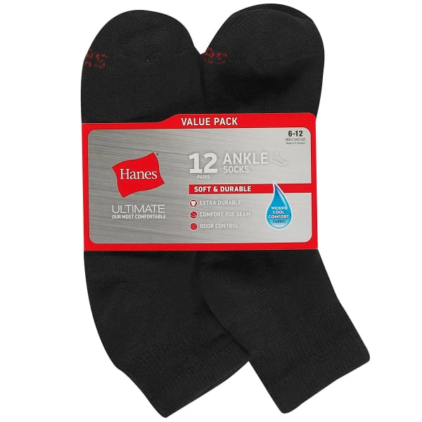 HANES Men's Ultimate Ankle Socks, 12-Pack 3 HANES Men's Ultimate Ankle Socks, 12-Pack