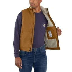 CARHARTT Men's 104981 Flame Resistant Relaxed Fit Duck Sherpa-Lined Mock Neck Vest, Extended Sizes -Fashion Clothing Store 2089899 246 alt3